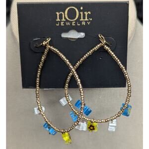 nOir Gold Bead and Flower Petal Hoop Earrings